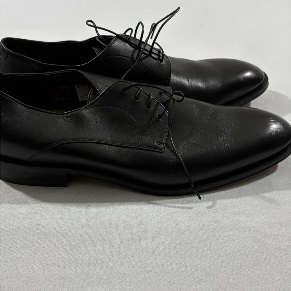 BOSS Derrek Derby Black Leather Lace Dress Shoes Preppy Class Mens Sz 11 ITALY